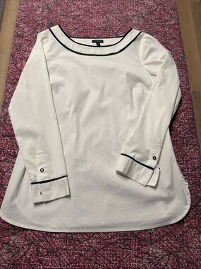 Talbots White Boatneck Blouse with Black Piping